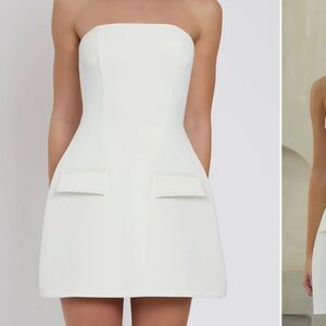 LEAU Solene Strapless Pocket Mini Dress- White- XS